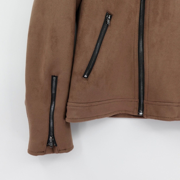 Girls Biker Jacket Medium 11 yrs Brown Vegan Suede Motorcycle Retro 80s - Picture 7 of 15